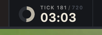 RealmConquest game header showing the new tick clock with more than five minutes remaining.